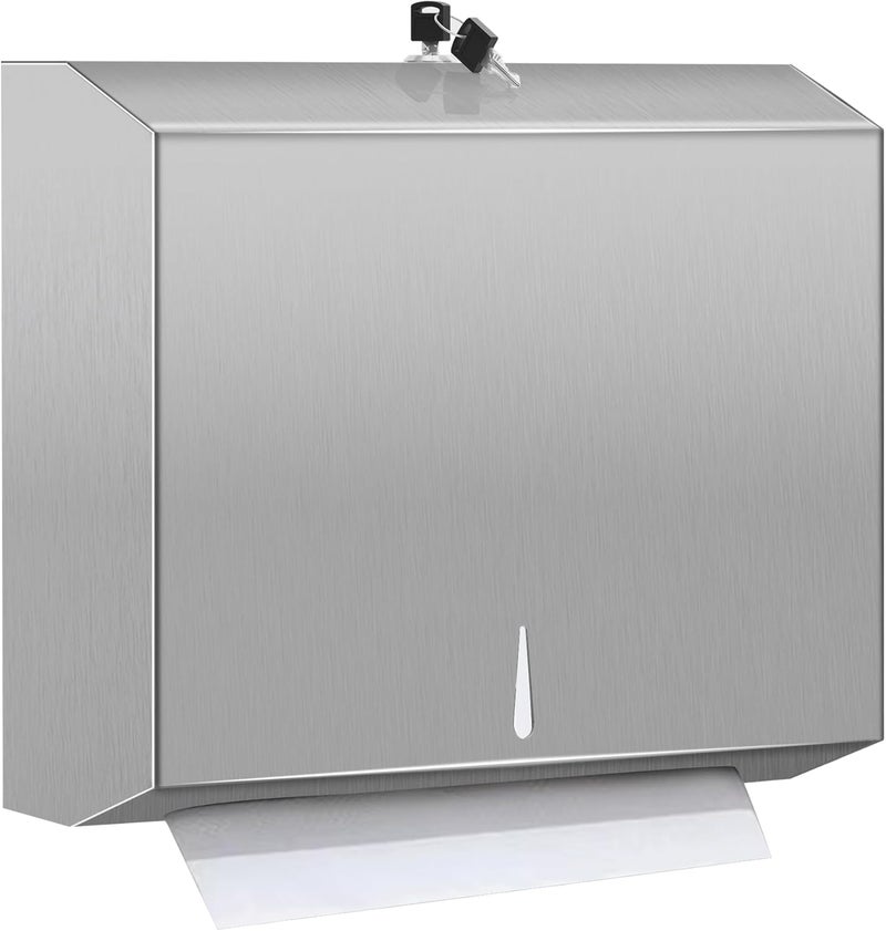 TOBEFORT Comercial Paper Towel Dispenser Wall Mount, Stainless Steel Hand Towel Dispenser with Lock, Trifold/C Fold Paper Towel Holder for Bathroom Kitchen Office Public Places, Large Capacity Tissue Holder - Image 1